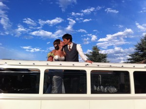 katie and valentine arriving at the reception